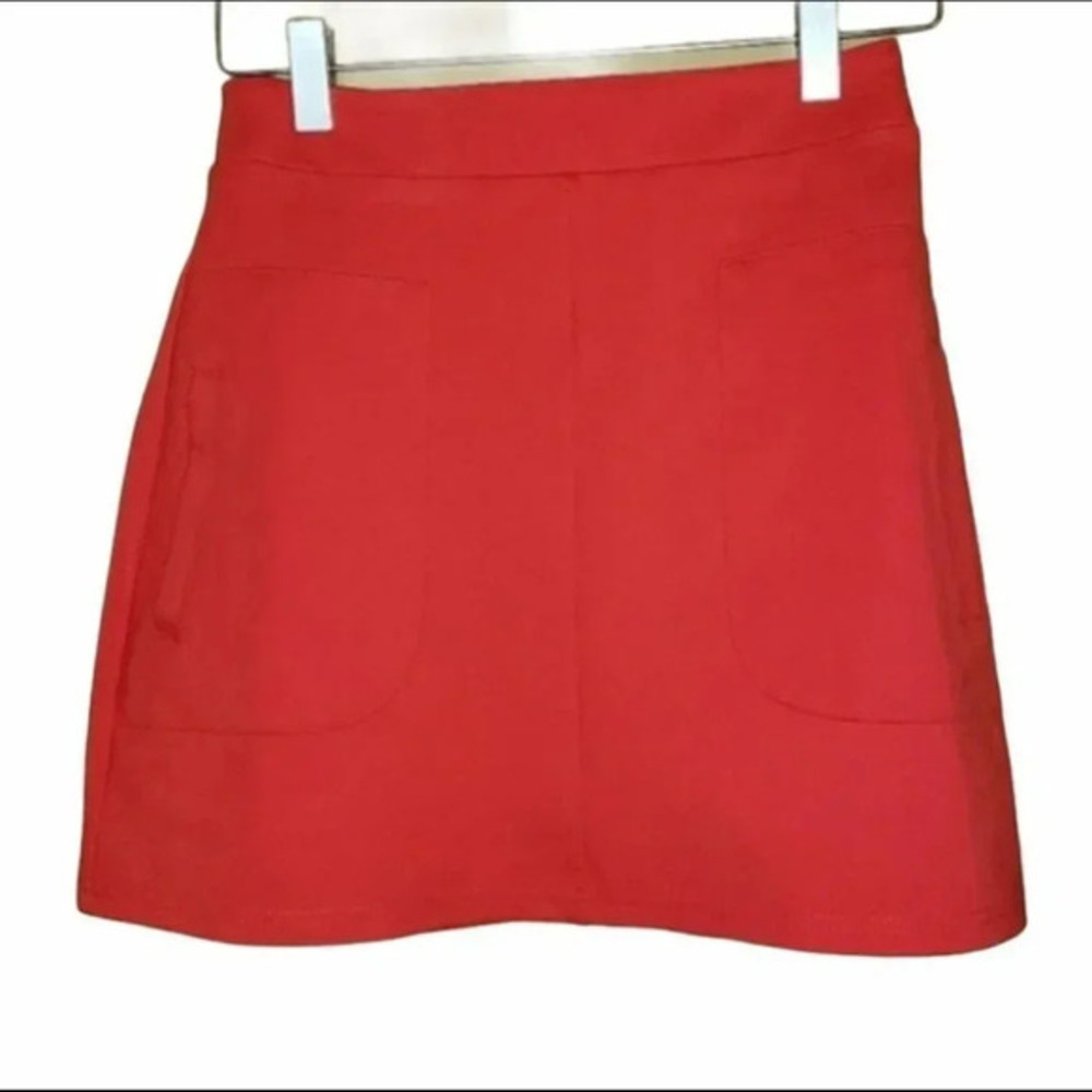 Forever 21 Mini Skirt Size 24 Red A-Line Front‎ Patch Pockets Back Zip Short
